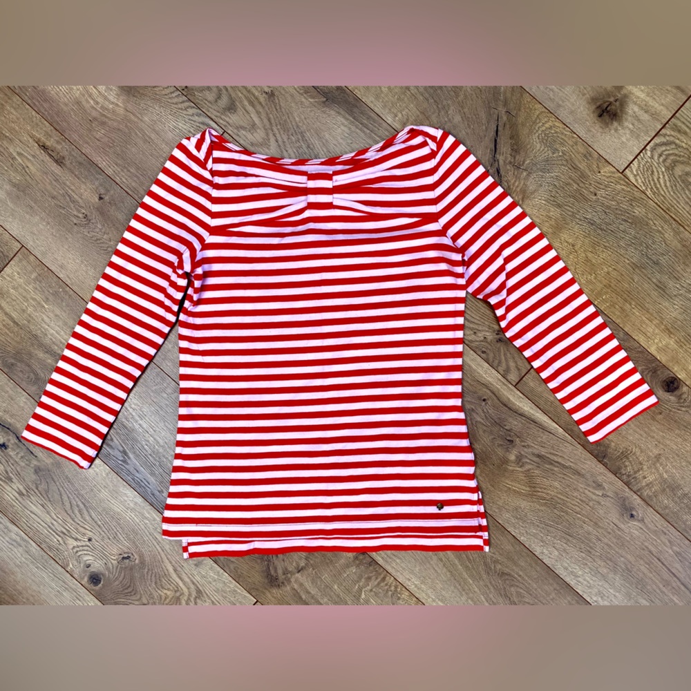 KATE SPADE Red & Pink Striped 3/4 Sleeve Tee